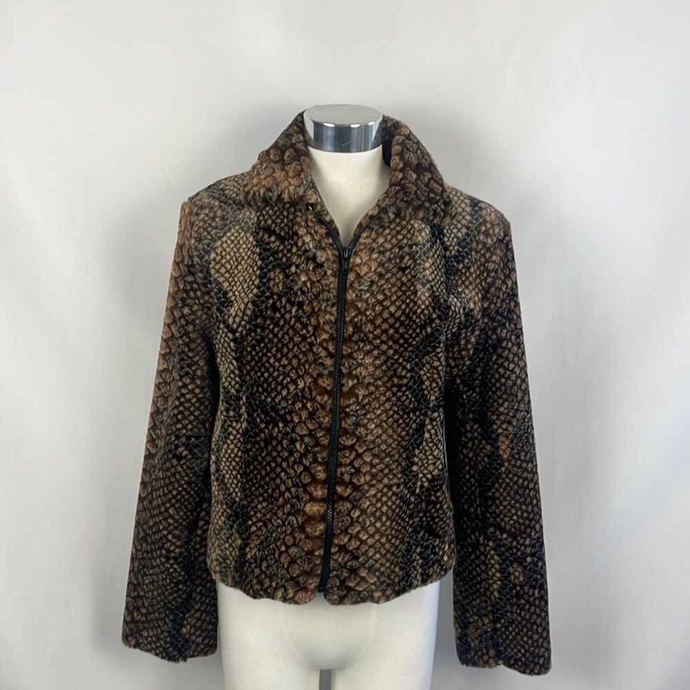 Neiman Marcus Brown Snake Print Faux Fur Jacket